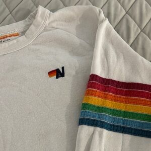 Aviator Nation White Sweatshirt with Rainbow Stripes